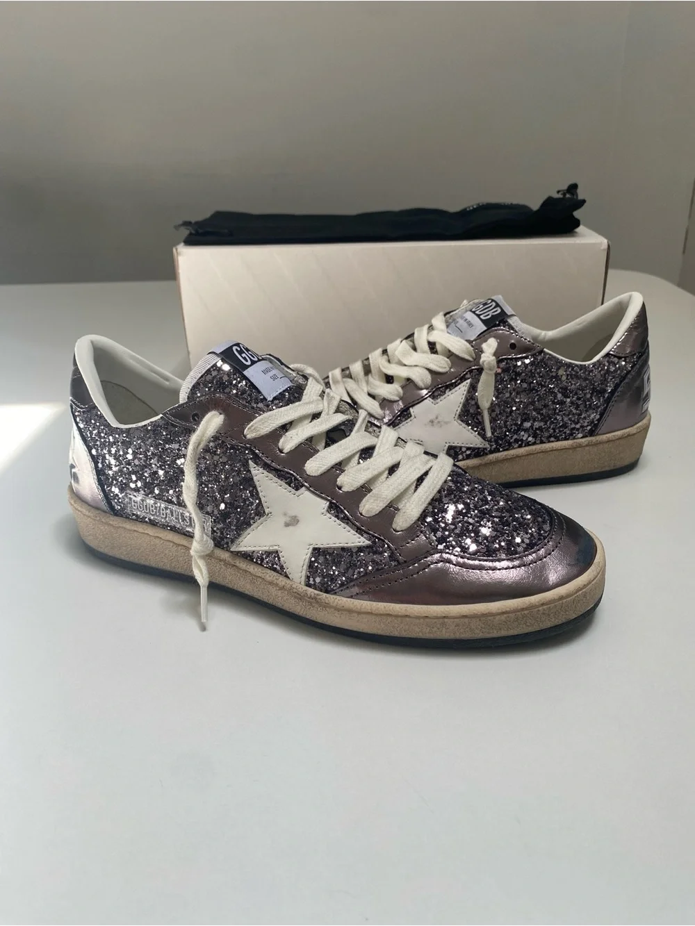 Golden Goose Ball Star Sneaker Gray/Purple/Glitter/Leather/White 38 New in Box